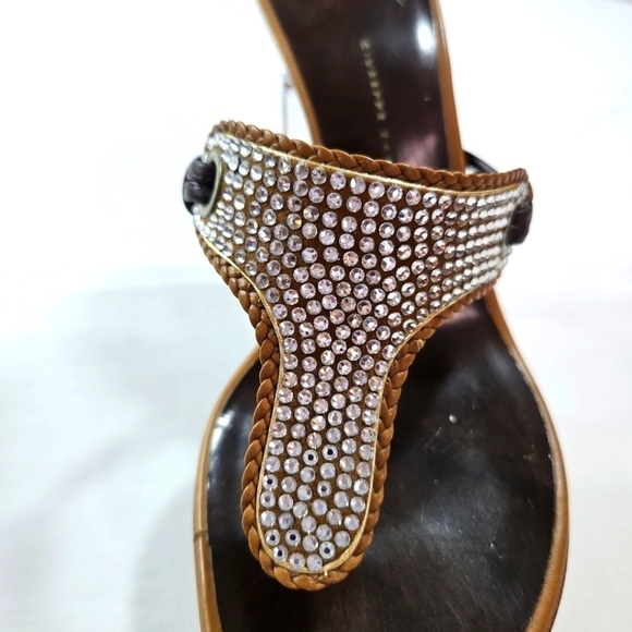 Giuseppe Zanotti Brown Leather Diamond Detail Sandals Size 8.5 - Picture 5 of 7